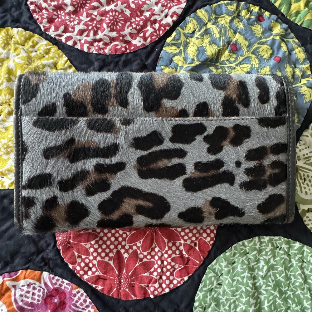 Boden Calf hair Leather Leopard Wallet Black Gray Buckle - Picture 3 of 10